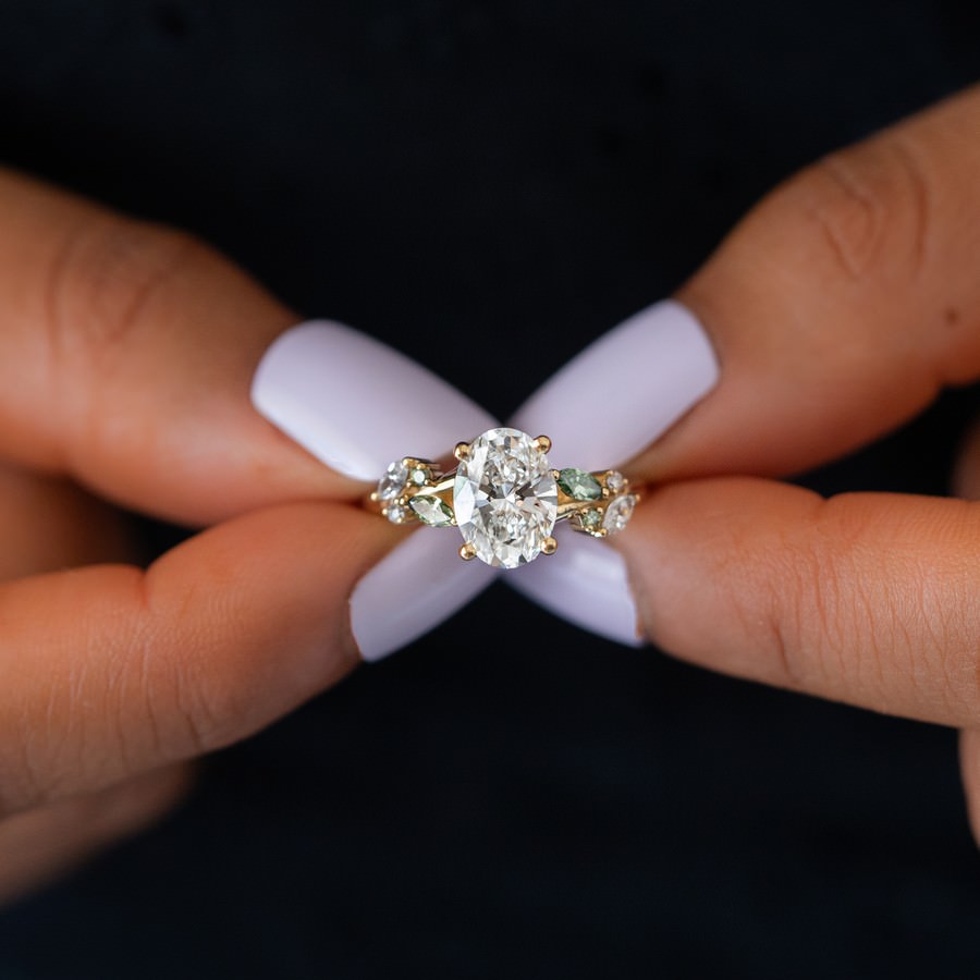 Oval Harmony Leaf Lab-Created Diamond Ring F VS)