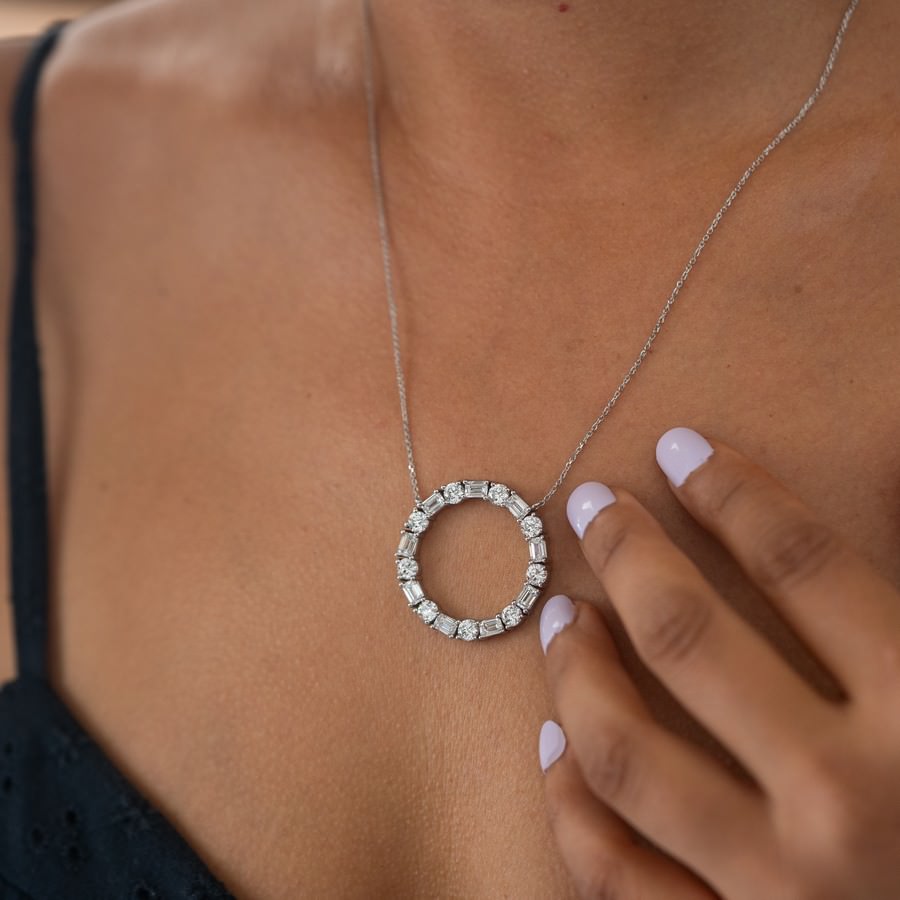 Unity Circle Necklace – Round & Emerald Lab-Created Diamonds F-G VS)