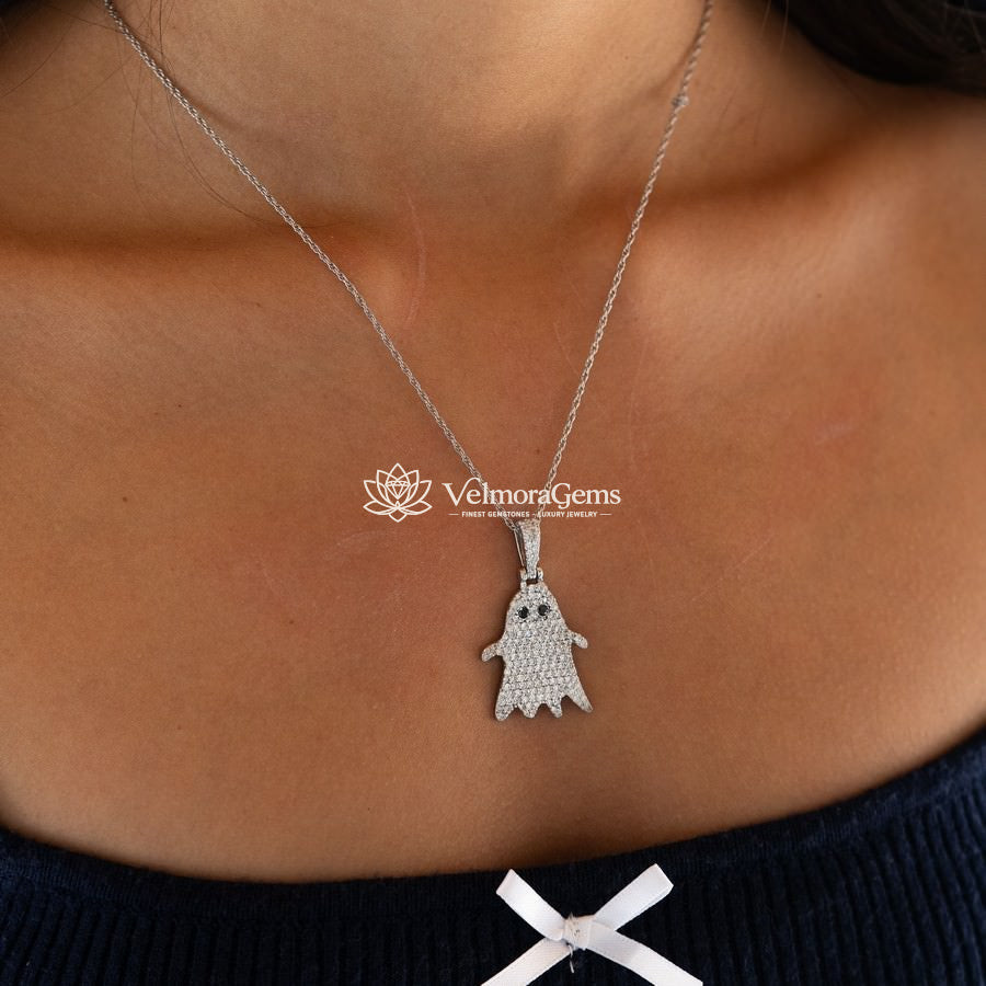 Lab-Created Black and White Diamond Ghost Pendant Necklace VS)