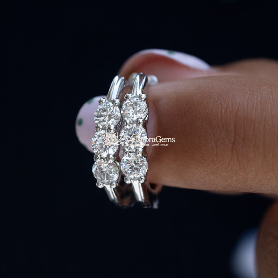 Lab-Created Diamond 3 Stone Huggie Earrings F-G VS)