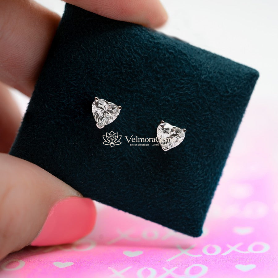 14K White Gold Heart Matching Stud Errings