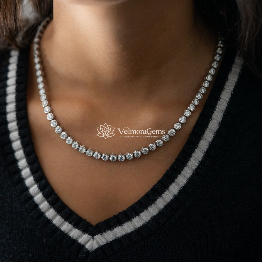 Lab-Created Diamond Bezel Tennis Necklace F-G SI)