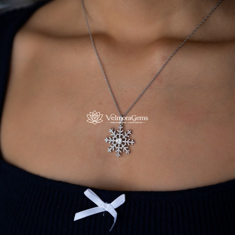 Lab-Created Diamond Snowflake Pendant Necklace E-F VS)