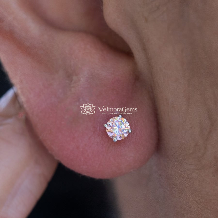 Fancy Vivid Pink Lab-Created Diamond 4 Prong Martini Push Back Stud Earrings VS)