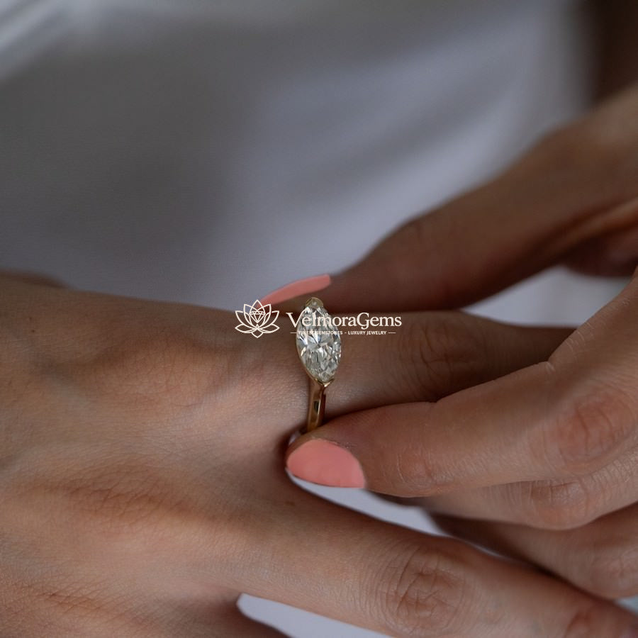 IGI Certified Lab-Created Diamond Marquise Half Bezel Ring F VS)