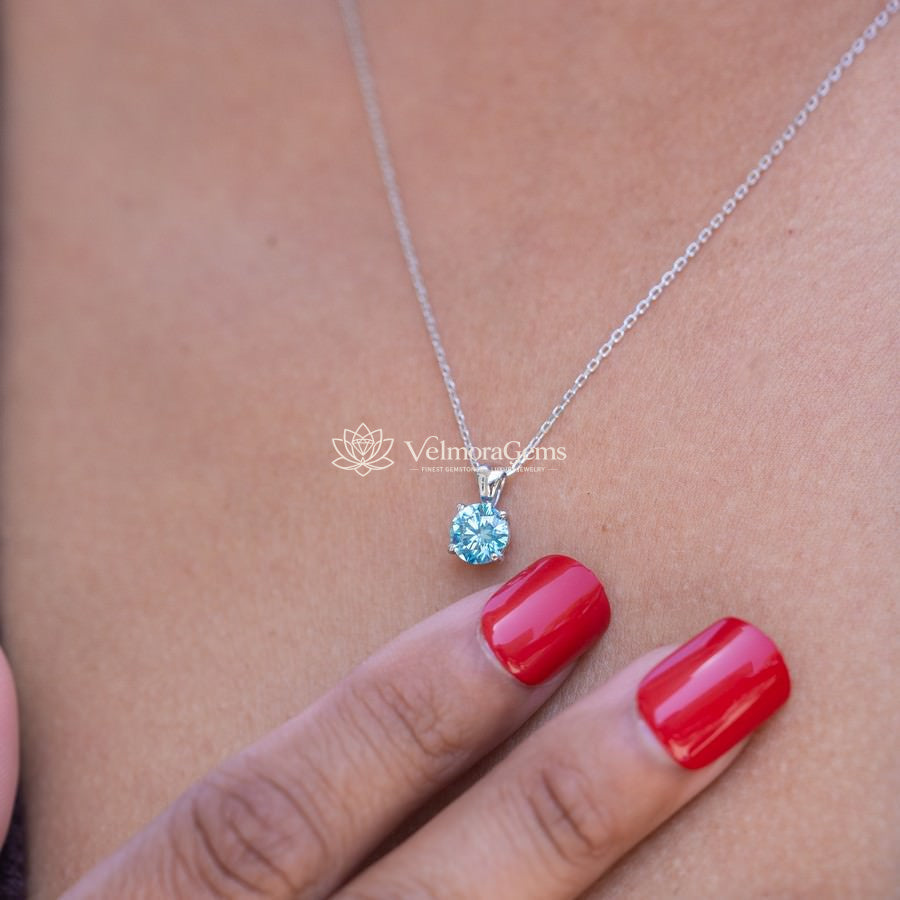 Fancy Vivid Blue Lab-Created Diamond Solitaire Pendant Necklace VS)