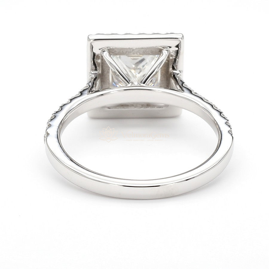14K White Gold Princess Halo Pave RIng