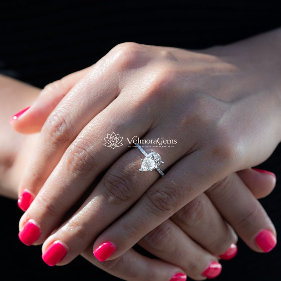 IGI Certified Lab-Created Diamond Pear Shape Pave Ring (F VS)