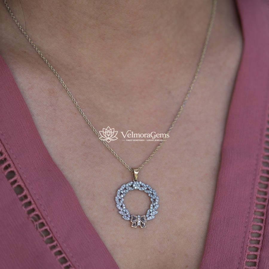 Lab-Created Diamond Christmas Wreath Pendant Necklace F-G VS)