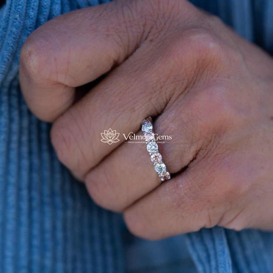 Fancy Vivid Pink & White Lab-Created Diamond 7 Stone Anniversary Ring F-G VS)