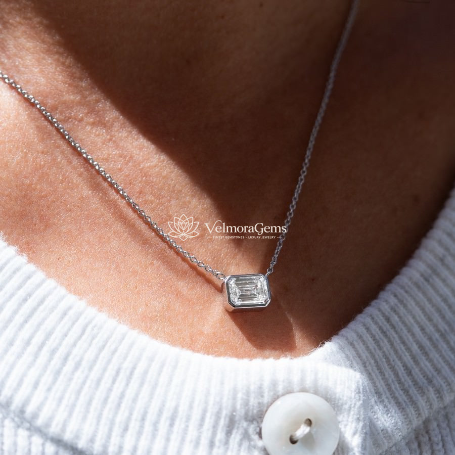 IGI Certified Emerald Lab-Created Diamond Bezel Pendant Necklace F VS)