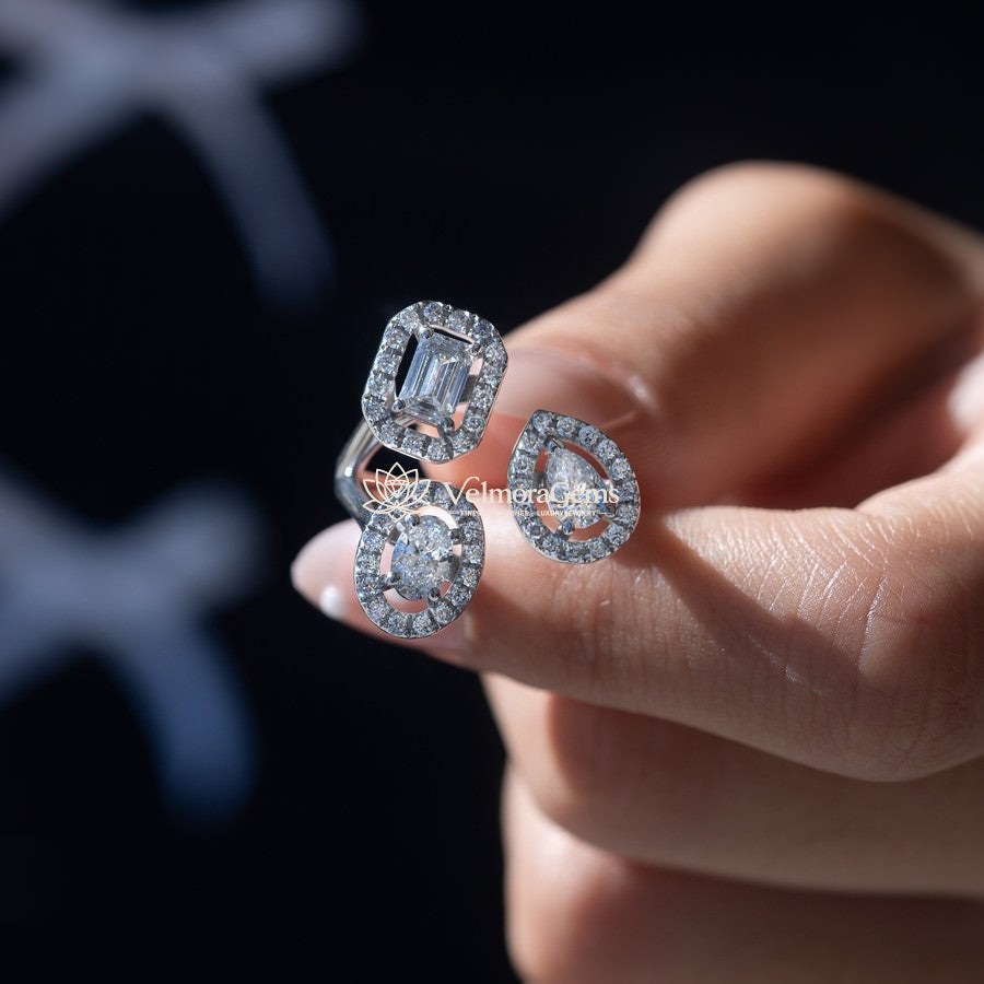 Lab-Created Diamond 3-Stone Multi-Shaped Halo Ring F-G VS)