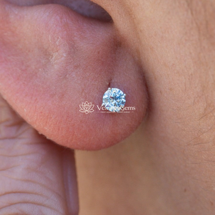 Fancy Vivid Blue Lab-Created Diamond 4 Prong Martini Push Back Stud Earrings VS)