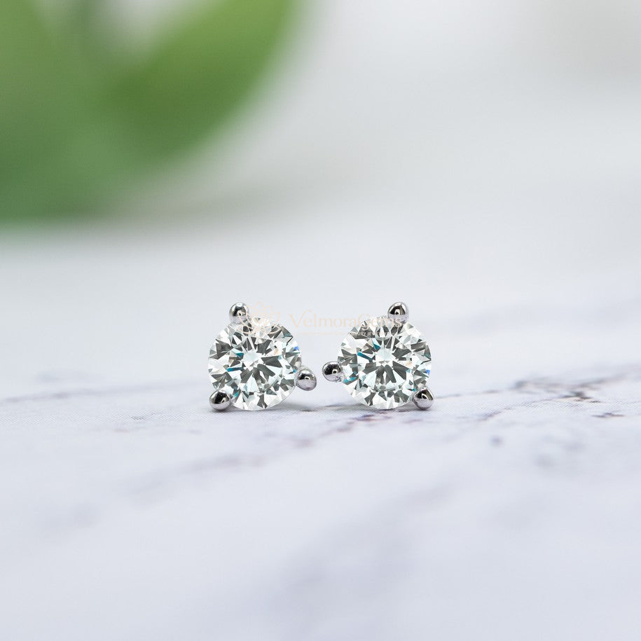 Lab-Created Diamond 3 Prong Martini Push Back Stud Earrings F-G VS)