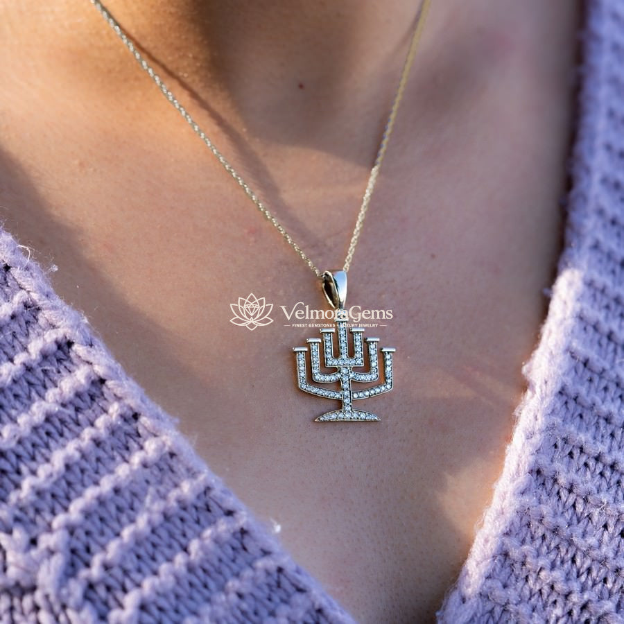 Lab-Created Diamond Menorah Pendant Necklace F-G VS)