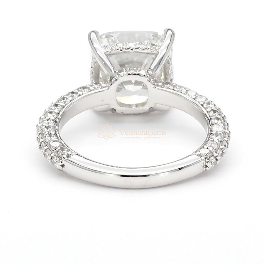 IGI Certified Lab-Created Diamond Cushion 3-Way Pave Hidden Halo Ring F VS)