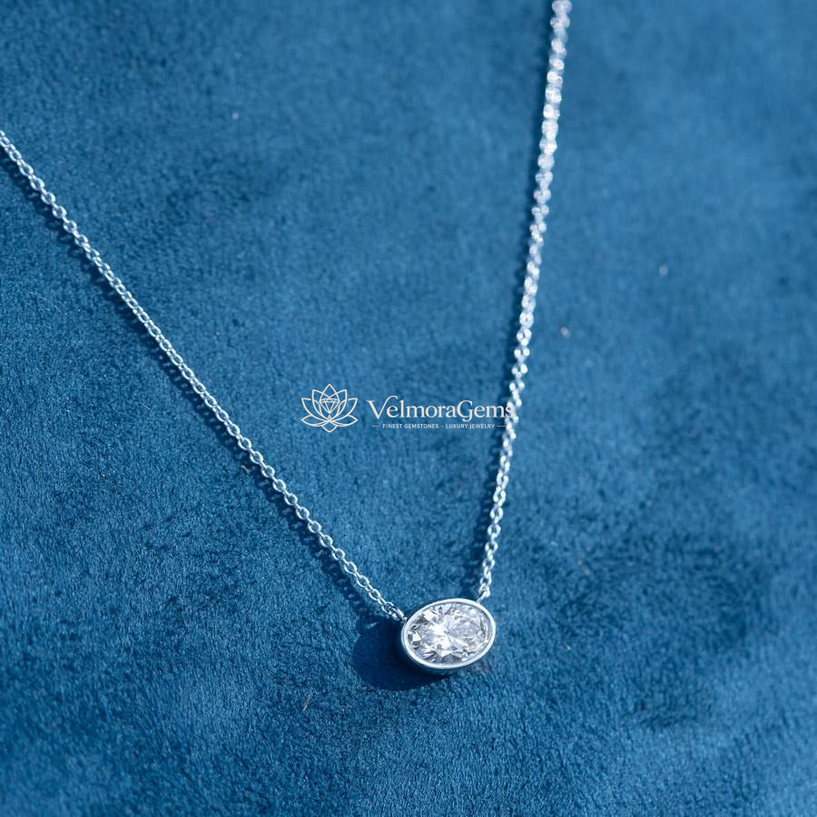 IGI Certified Oval Lab-Created Diamond Bezel Pendant Necklace F VS)