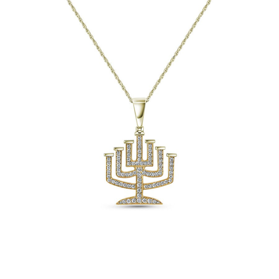 Natural Diamond Menorah Pendant Necklace F-G SI)