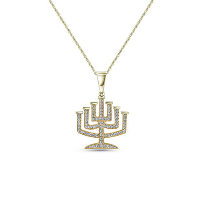 Natural Diamond Menorah Pendant Necklace F-G SI)