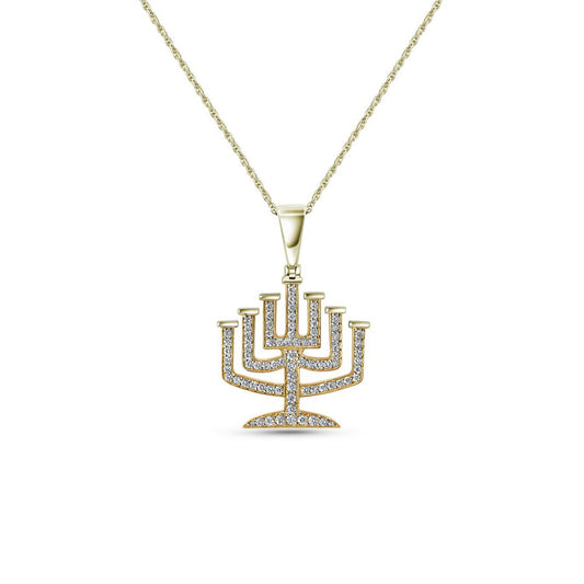 Natural Diamond Menorah Pendant Necklace F-G SI)