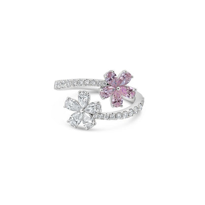 Twin Blossom Ring – Fancy Vivid Pink and White Lab-Created Diamonds E-F VS)