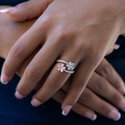 Twin Blossom Ring – Fancy Vivid Pink and White Lab-Created Diamonds E-F VS)