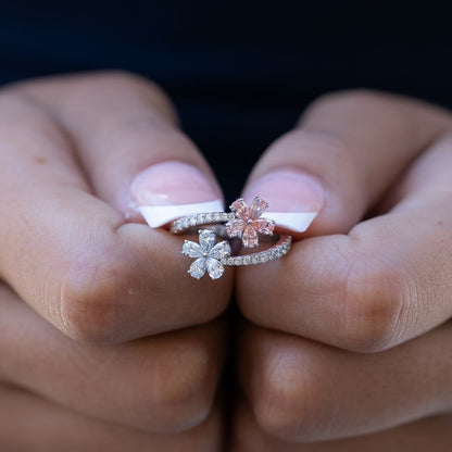 Twin Blossom Ring – Fancy Vivid Pink and White Lab-Created Diamonds E-F VS)