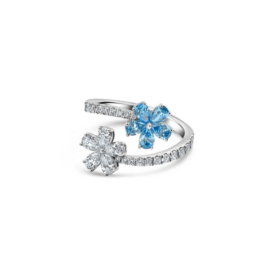 Twin Blossom Ring – Fancy Vivid Blue and White Lab-Created Diamonds E-F VS)