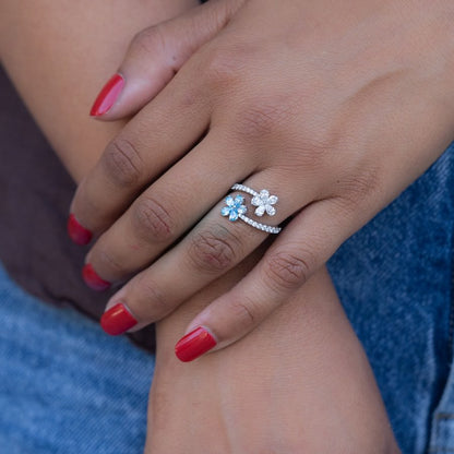 Twin Blossom Ring – Fancy Vivid Blue and White Lab-Created Diamonds E-F VS)