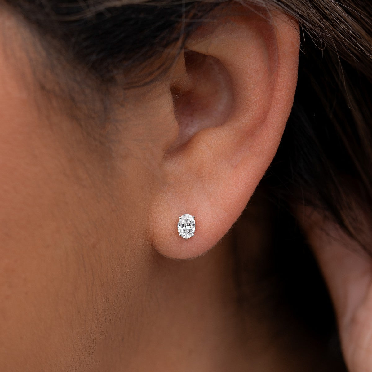 Oval Lab-Created Diamond 4-Prong Pushback Stud Earrings F-G SI)