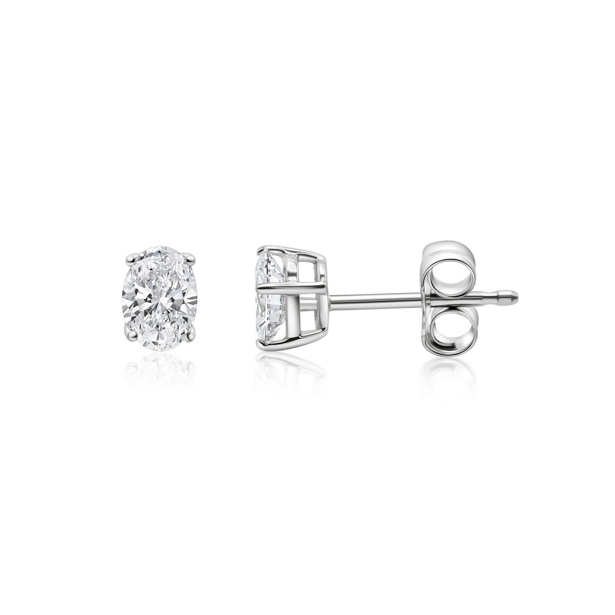 Oval Lab-Created Diamond 4-Prong Pushback Stud Earrings F-G SI)