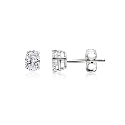 Oval Lab-Created Diamond 4-Prong Pushback Stud Earrings F-G SI)