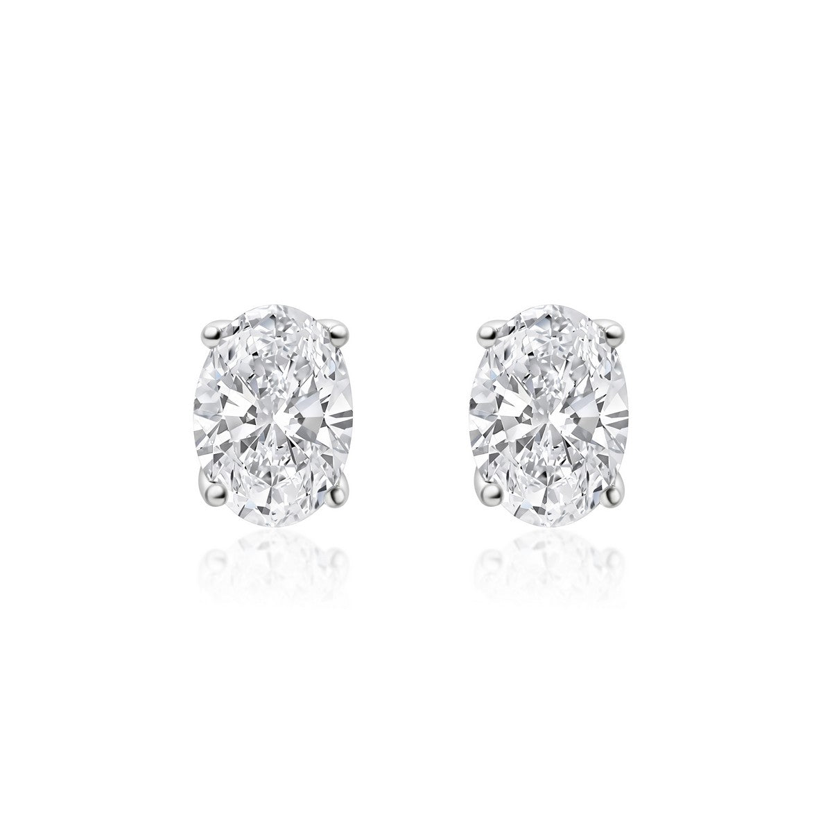 Oval Lab-Created Diamond 4-Prong Pushback Stud Earrings F-G SI)
