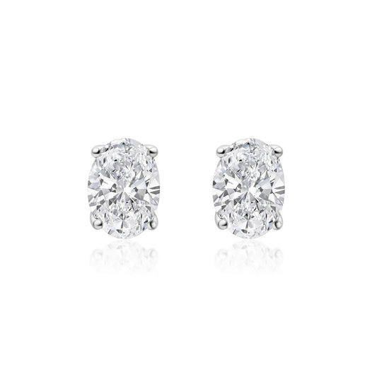 Oval Lab-Created Diamond 4-Prong Pushback Stud Earrings F-G SI)