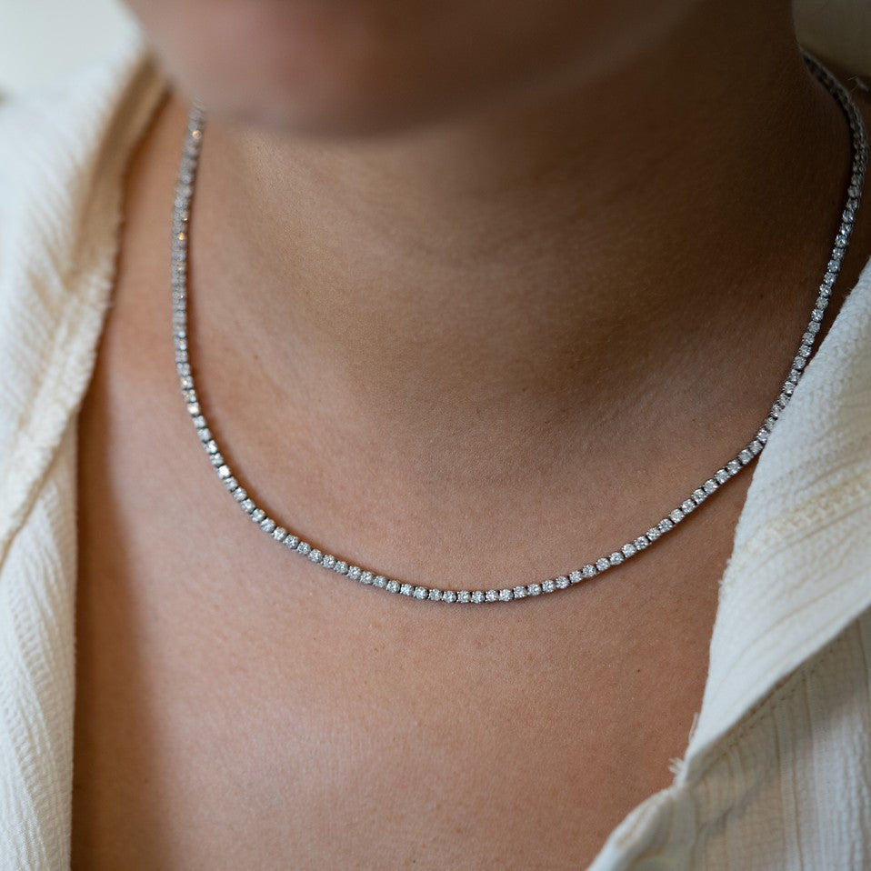 Natural Round Diamond 4-Prong Tennis Necklace F-G SI)