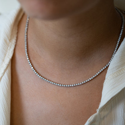 Natural Round Diamond 4-Prong Tennis Necklace F-G SI)