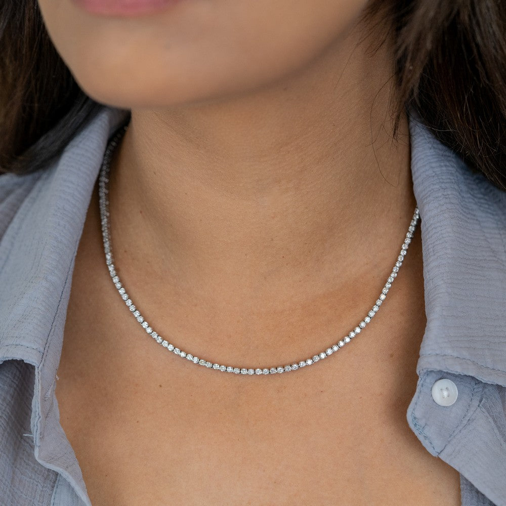 Natural Round Diamond 4-Prong Tennis Necklace F-G SI)