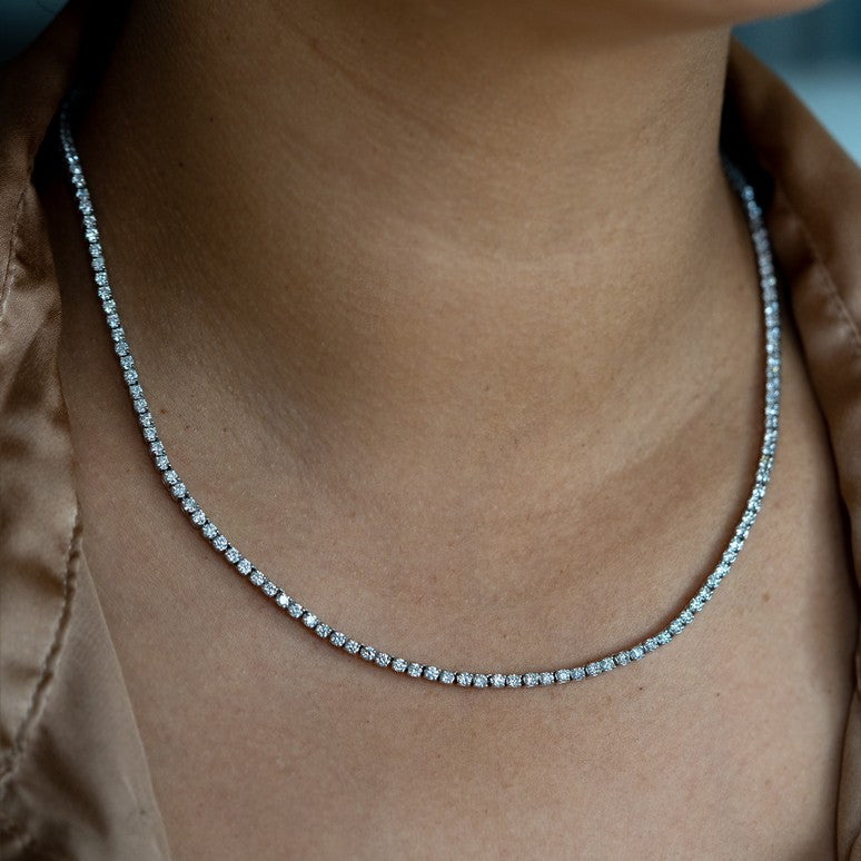 Natural Round Diamond 4-Prong Tennis Necklace F-G SI)