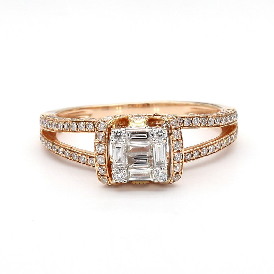 Natural Diamond Baguette Cluster Halo Ring