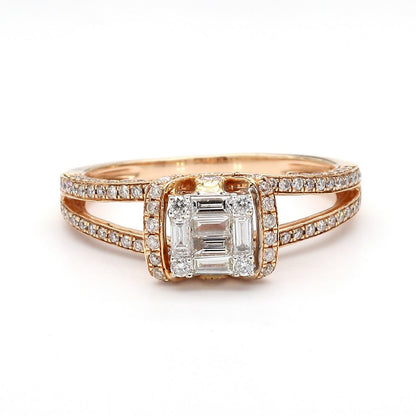 Natural Diamond Baguette Cluster Halo Ring