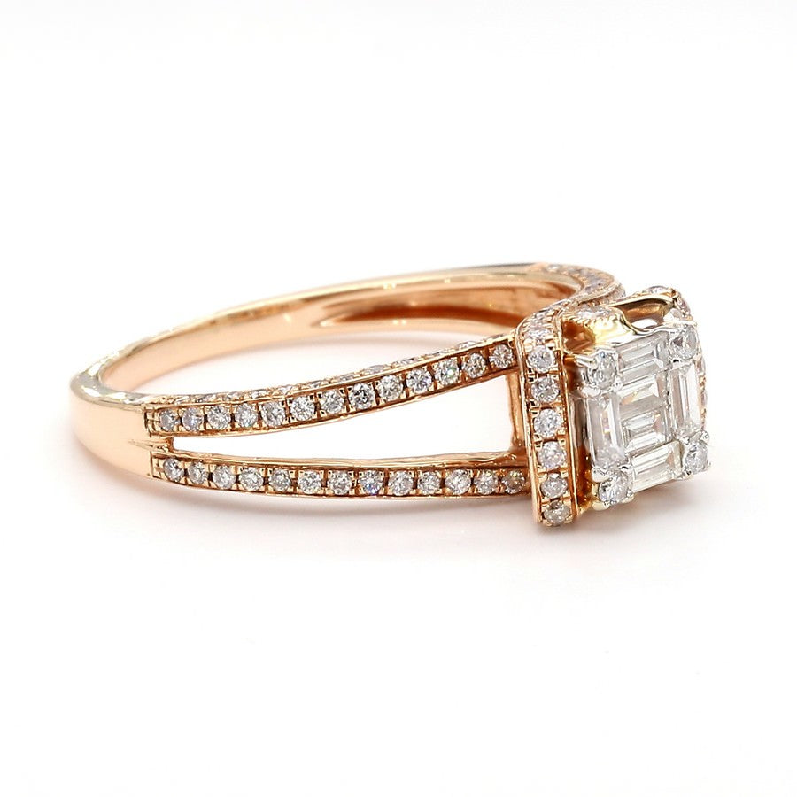 Natural Diamond Baguette Cluster Halo Ring