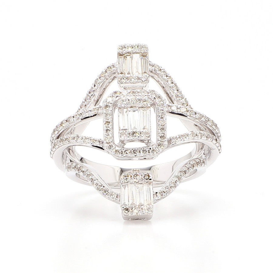 Natural Diamond Baguette Cluster Bypass Ring