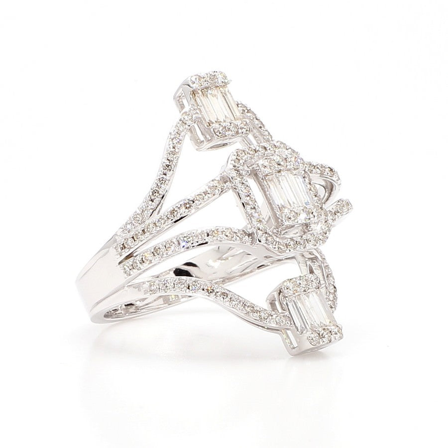 Natural Diamond Baguette Cluster Bypass Ring