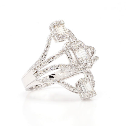 Natural Diamond Baguette Cluster Bypass Ring