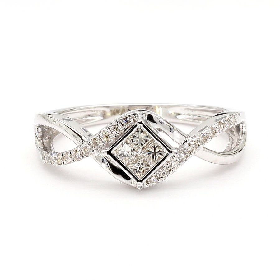 Natural Diamond Princess-Cut Quad Infinity Halo Ring