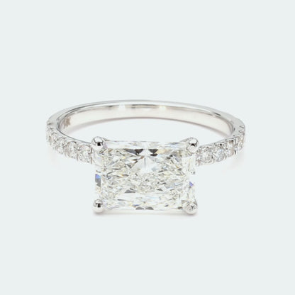 14K White Gold Radiant East-West Pave Ring