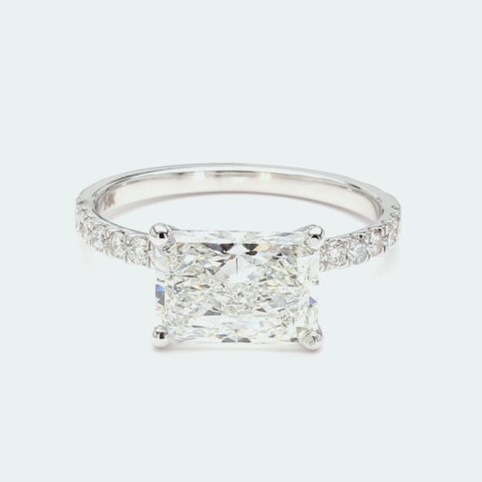 14K White Gold Radiant East-West Pave Ring