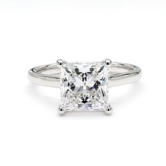 14K White Gold Princess Hidden Halo Ring