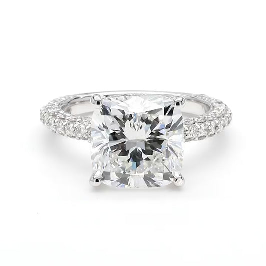 IGI Certified Lab-Created Diamond Cushion 3-Way Pave Hidden Halo Ring F VS)