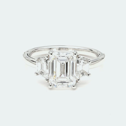 IGI Certified Lab-Created Diamond Emerald 3-Stone Ring F VS)